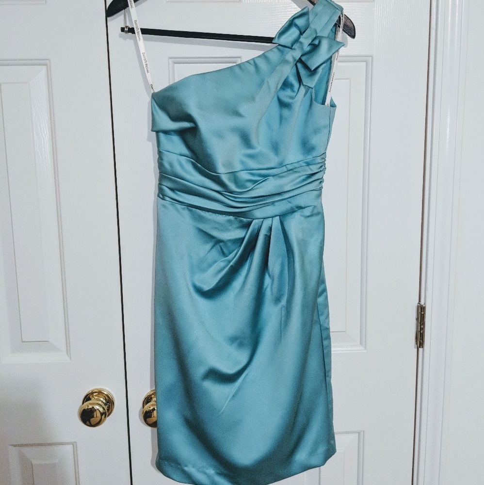 Davids Bridal OneShoulder Ocean Blue Satin Dress